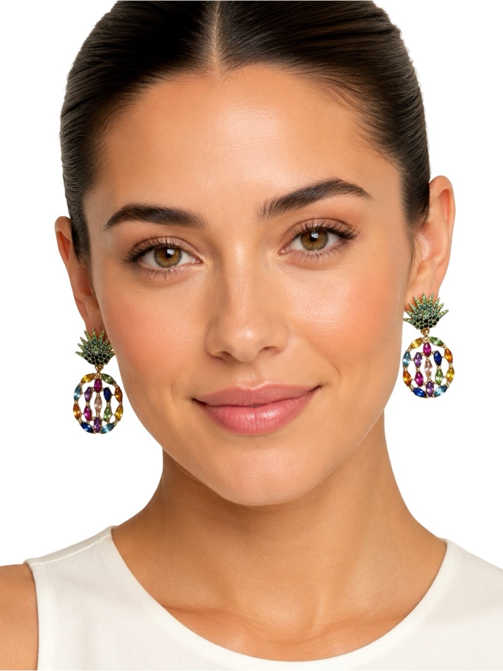 SUGARFIX BaubleBar Sweet & Spikey Rainbow Crystal Pineapple Earrings NWT